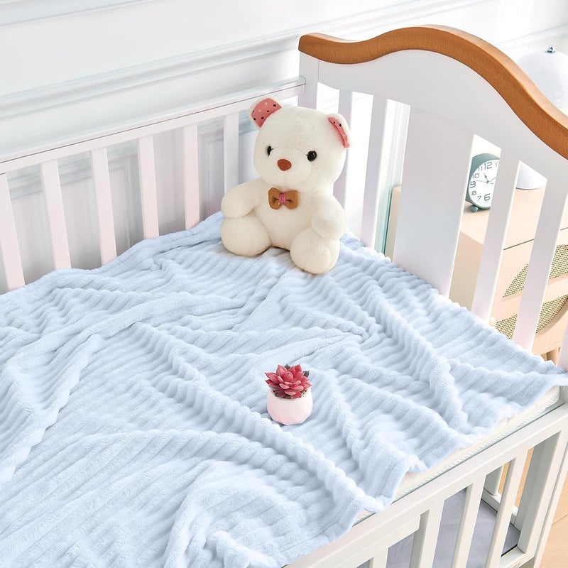 Eonkasp Soft Fleece Baby Blanket Ultra Cozy Blue Baby Blankets for Boys Warm and Lightweight Infant Toddler Newborn Receiving Gift with Reversible Stripes for Crib Stroller, 30x40 Inch, Light Blue - Image 2